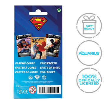 Aquarius DC Comics Superman Playing Cards Standard Size - Themed Novelty Deck with 52 Unique Superhero Designs in Decorative Embossed Tin
