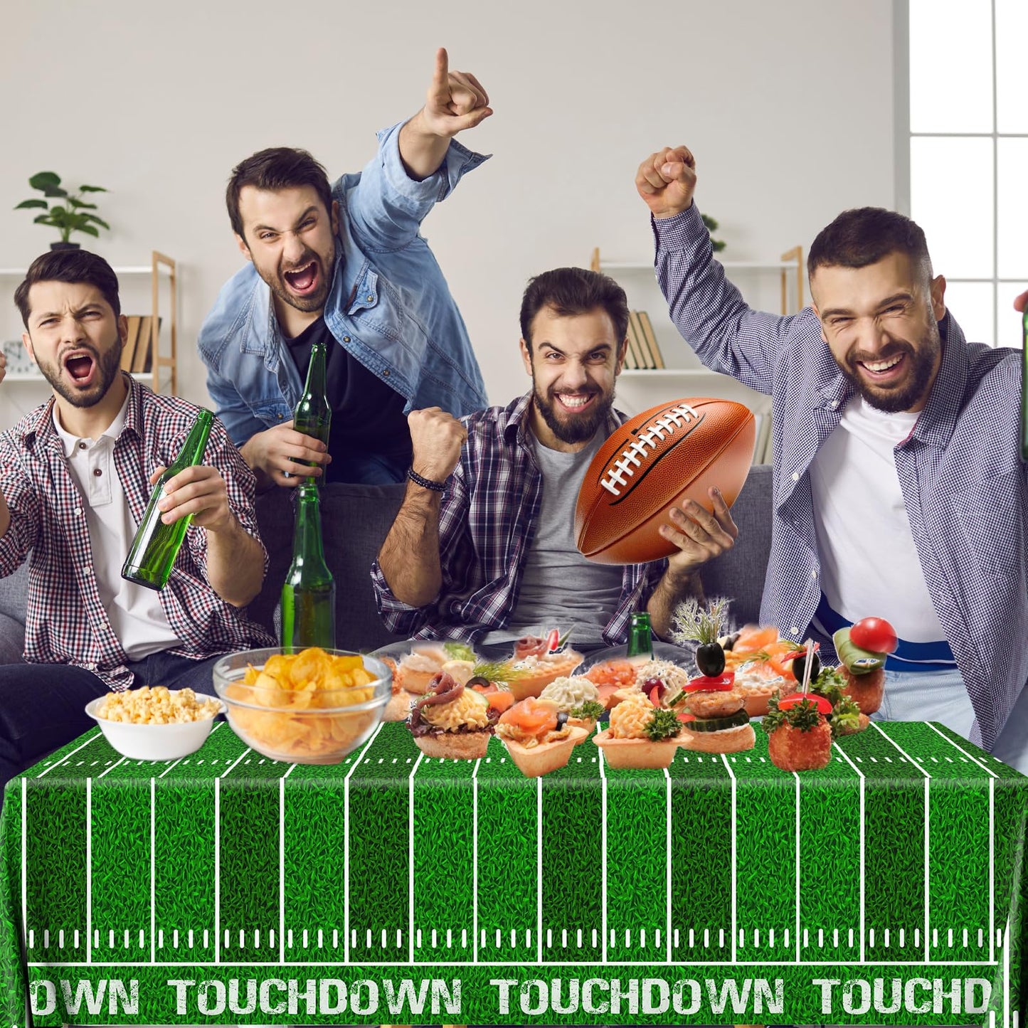 Dydamud Football Party Decorations, Disposable Field Tablecloth Plastic Rectangular Touchdown Table Cover for Sports Birthday Game Day Tailgate