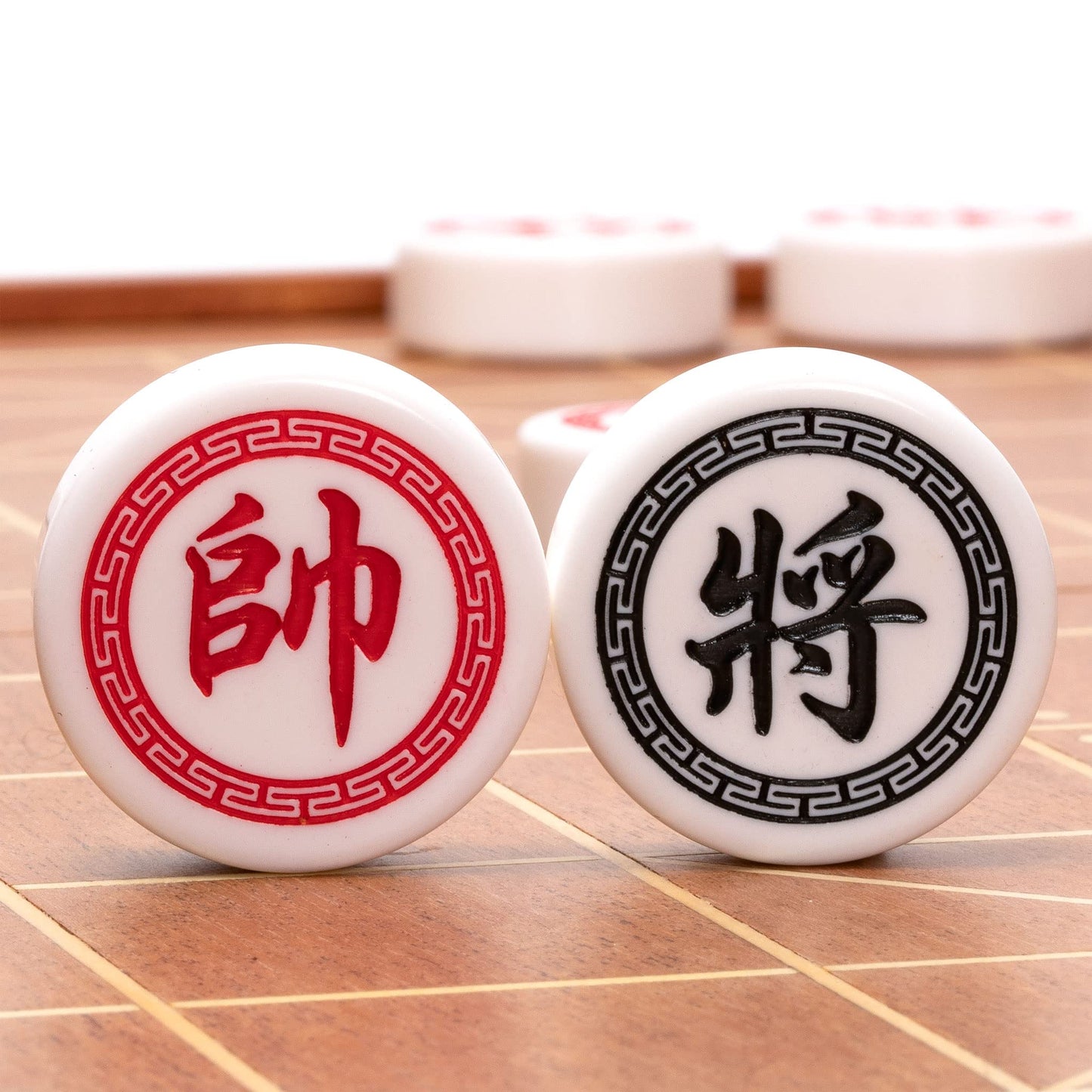 Yellow Mountain Imports Chinese Chess (Xiangqi) Set with Folding Rosewood Veneer Board (16.3-inch) and Acrylic Playing Pieces