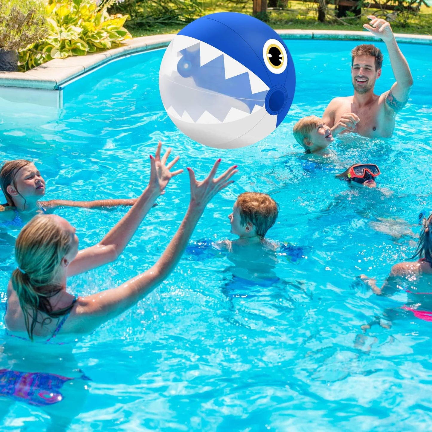 GODR7OY 16" Large Beach Ball, Clear Shark Inflatable Beach Balls Beach Toys for Kids and Adults Birthday Party Supplies, Fun Shark Swimming Pool Balls