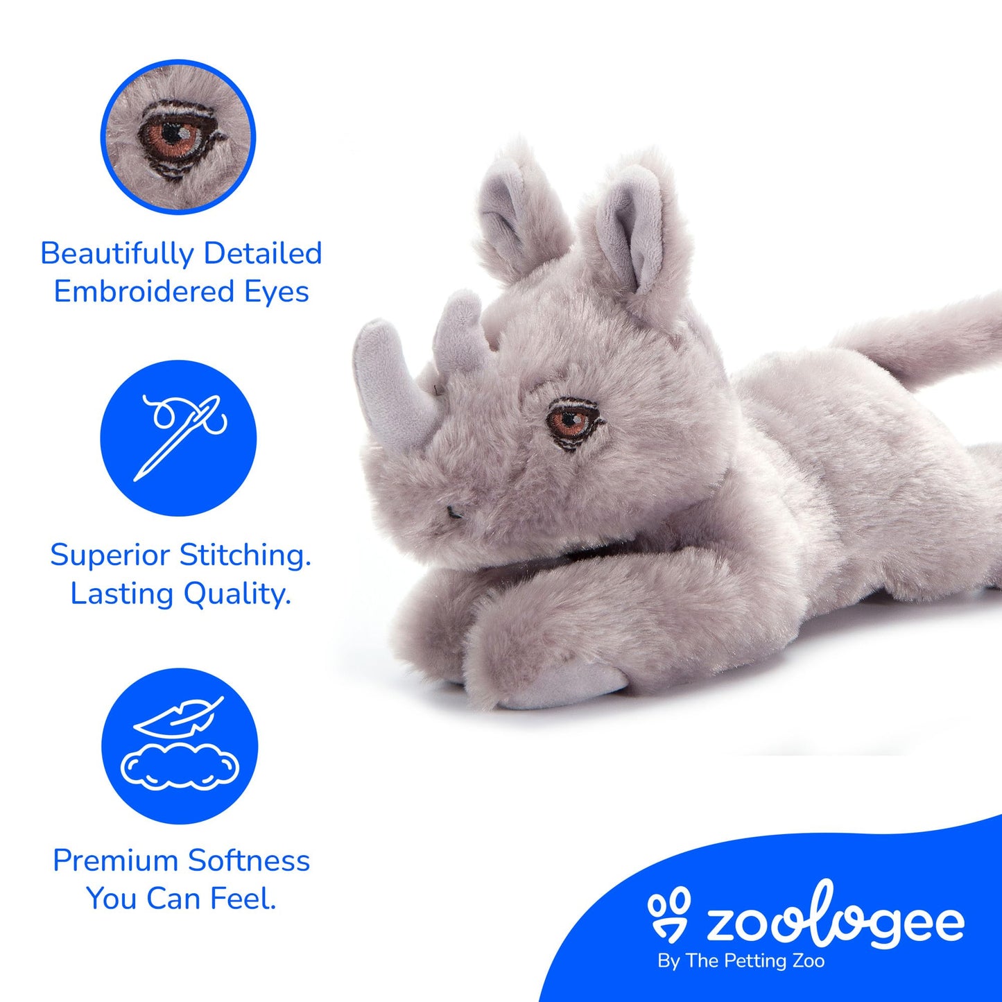 The Petting Zoo Rhino Stuffed Animal Plushie, Gifts for Kids, Earth Keeperz Wildlife Animals, Zoologee Grey Rhino Plush Toy, 10 inches