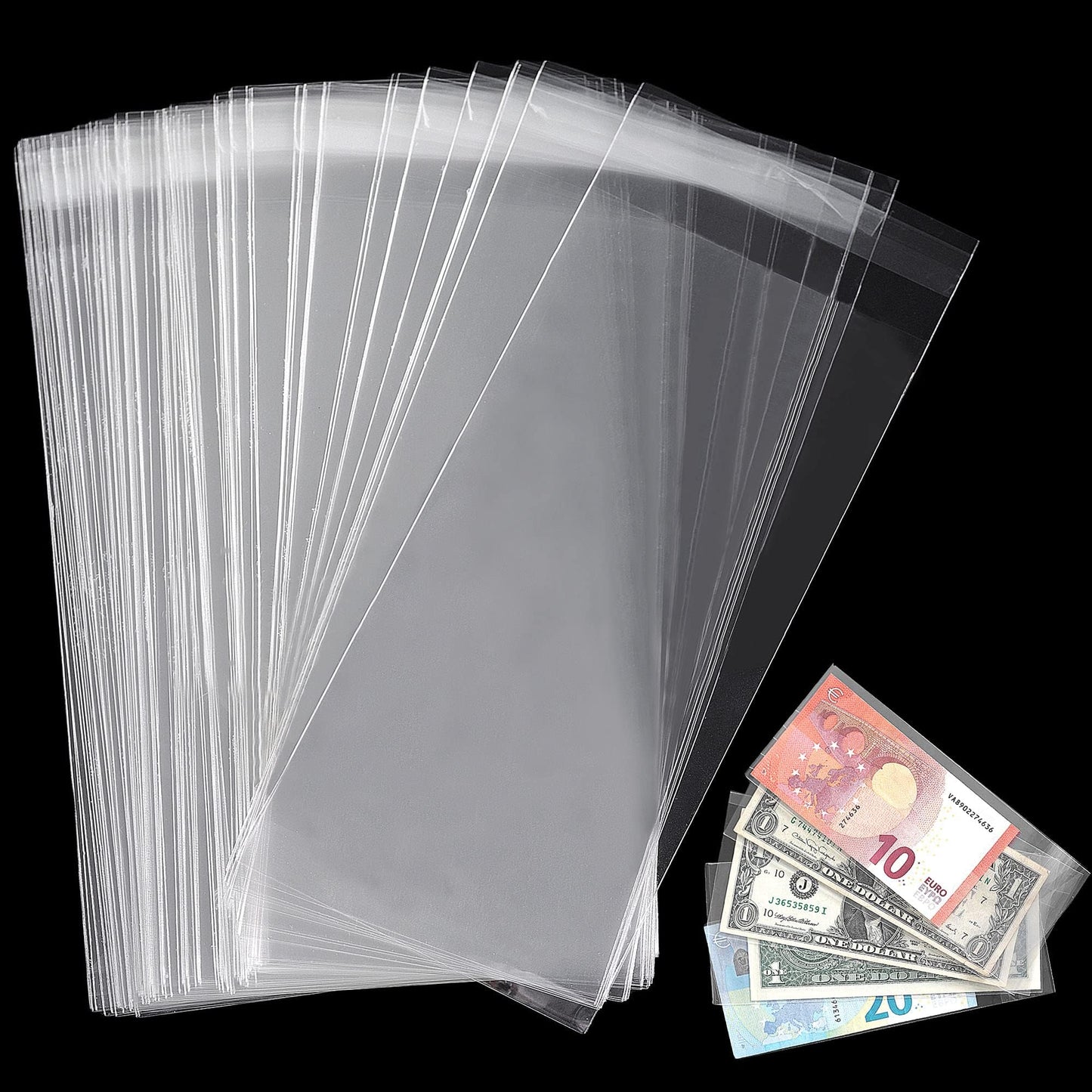 Uncle Paul Clear Paper Money Holder 18.5x9CM/7.2x3.5IN - Currency Sleeves Money Sleeve PP Material for Banknote/Bill/Trading Card/Stamp 100 Pieces