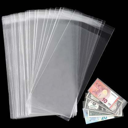 Uncle Paul Clear Paper Money Holder 18.5x9CM/7.2x3.5IN - Currency Sleeves Money Sleeve PP Material for Banknote/Bill/Trading Card/Stamp 100 Pieces