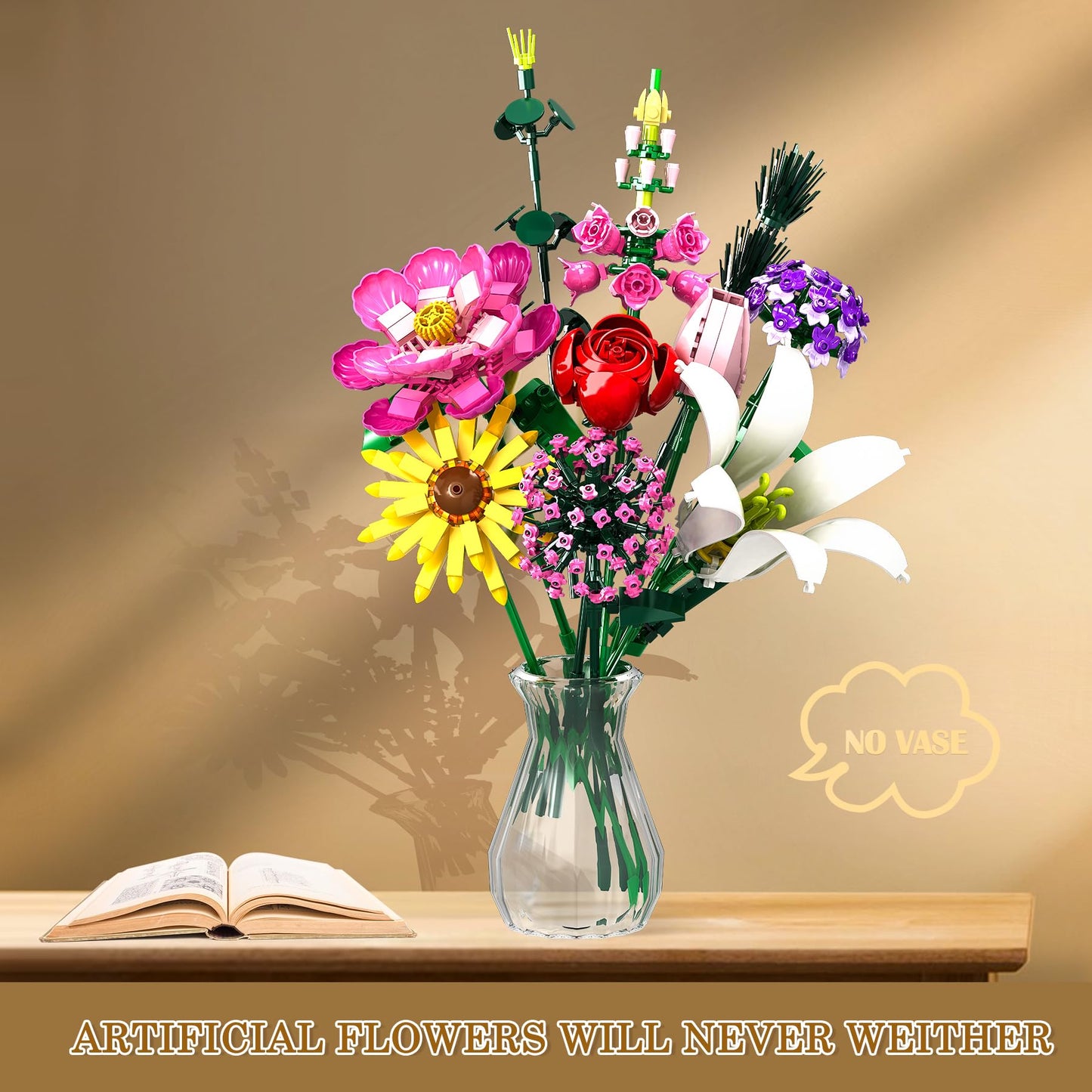 Flower Building Blocks Set, Multiple Flowers Bouquet Building Set, Artificial Flowers Arrangement Building Toys, Office Home Decoration, Valentine