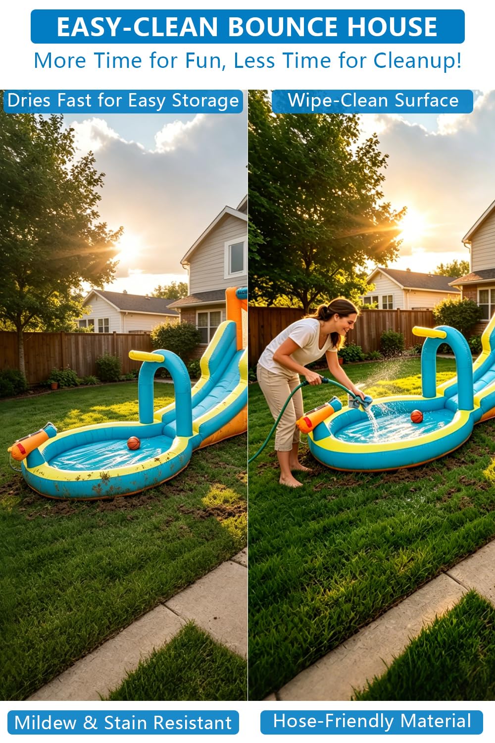 Easy Setup Bounce House with Water Slide, Large Inflatable Bounce House, Thick Durable Material,Perfect for Backyard Parties, Summer Water Play