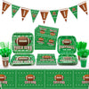 Football Theme Party Supplies - Includes Football Banner, Plates, Napkins, Cup, Tablecloth, Knives, Fork, Spoon and Straws for Boys Sports Theme