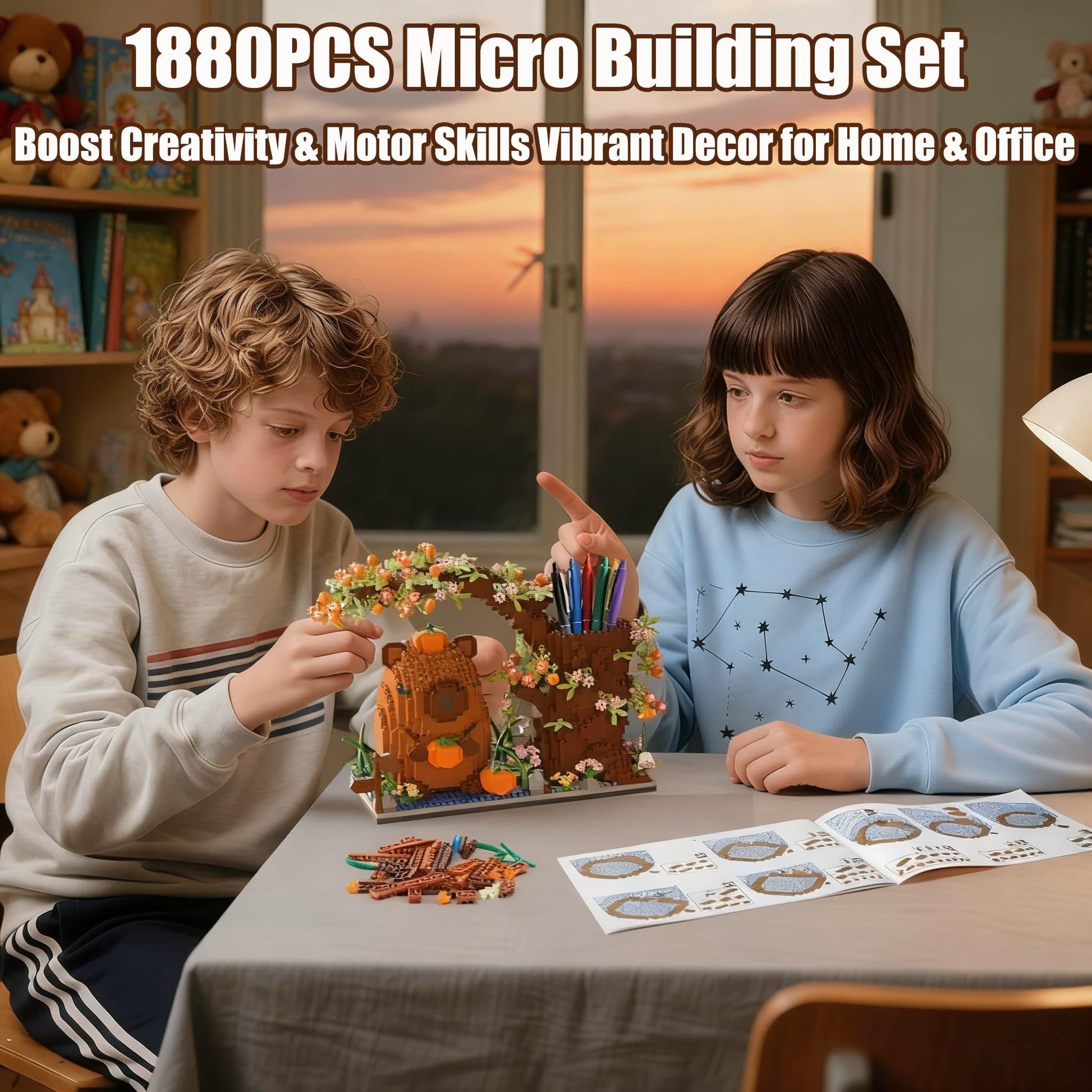 Capybara Building Blocks Set -1880PCS Cute Animals & Flowers Building Bricks Kit Kawaii Capybara Gifts Toy for Kids Age 8+, Capybara Stuff Pen
