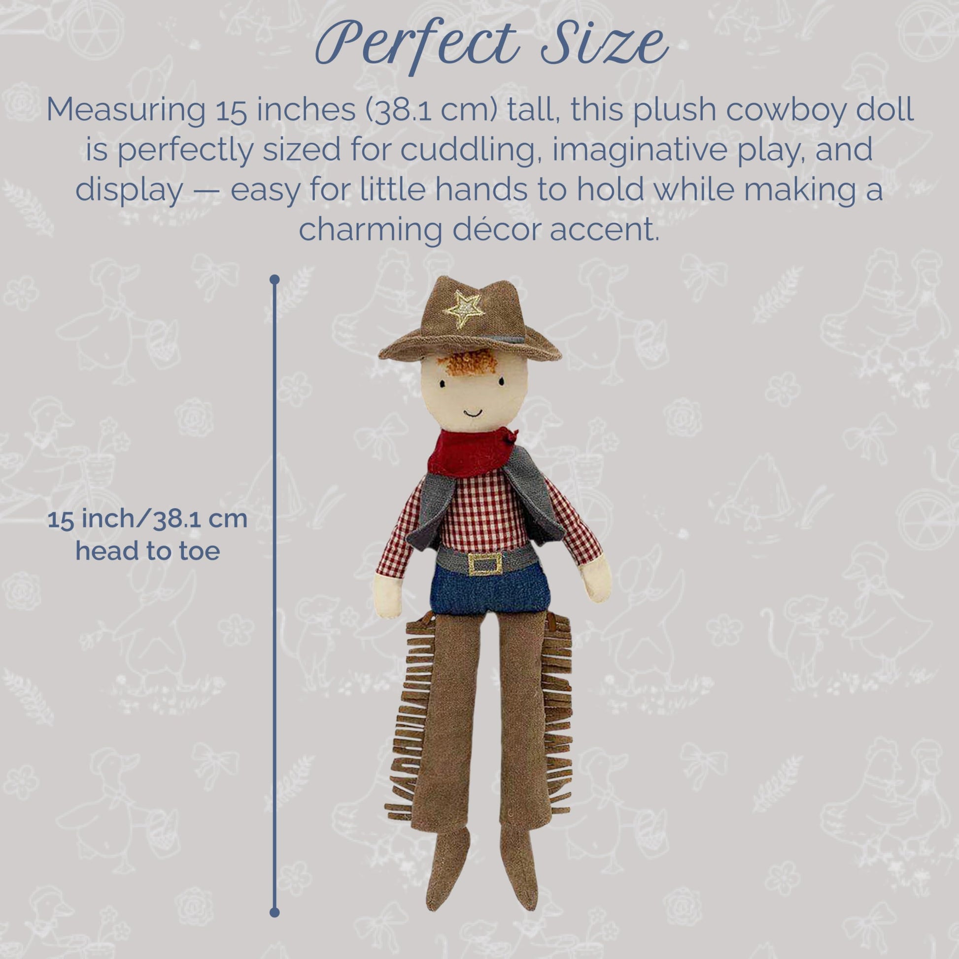 MON AMI Cooper The Cowboy Doll, 15-Inch Western Plush Stuffed Doll Gift