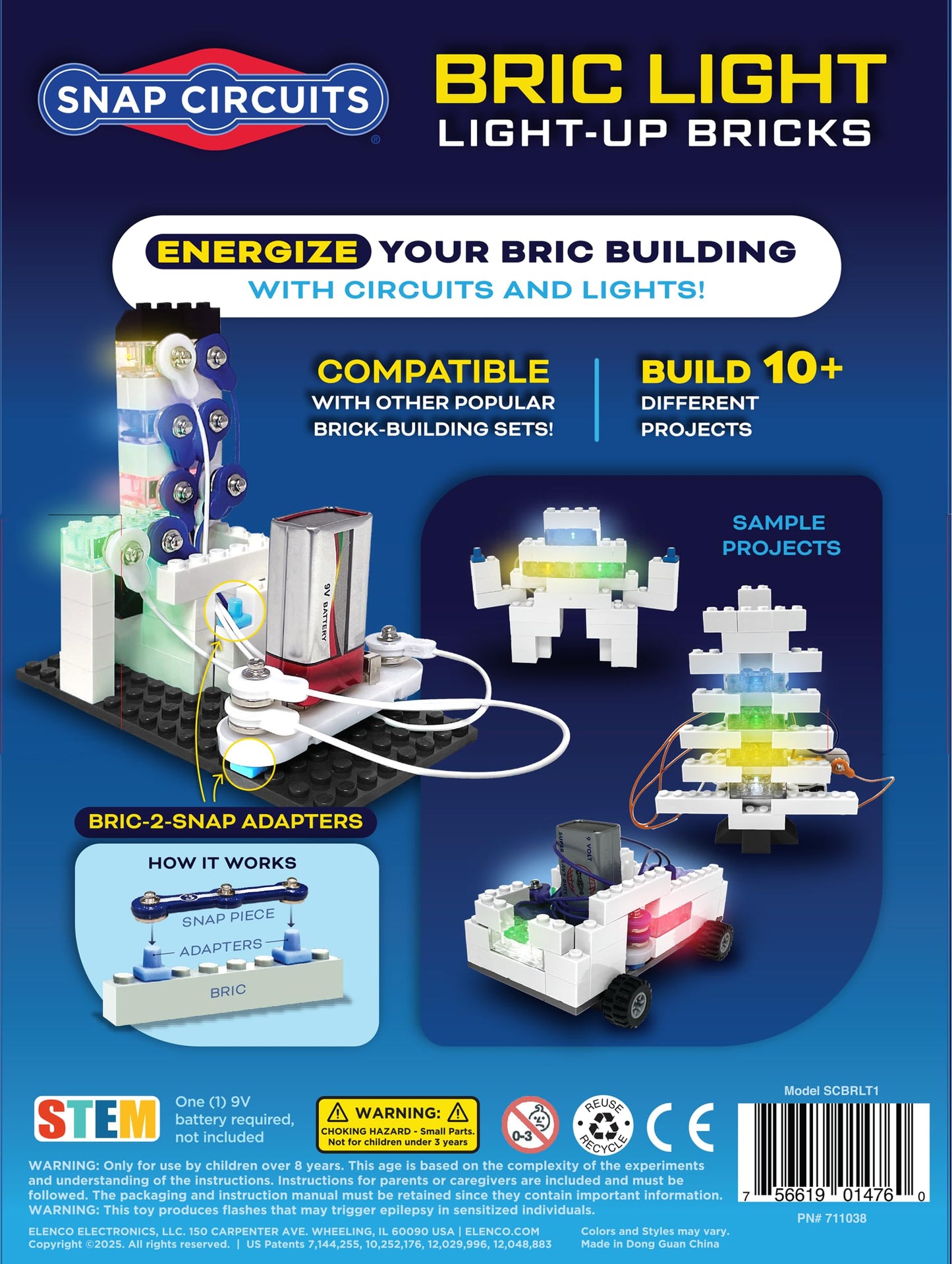 Snap Circuits BRIC Light, Building Bricks & Electric Circuit Kit for Kids, STEM Educational Toy for Kids 8+, Light Up Bricks, 10 Builds Included