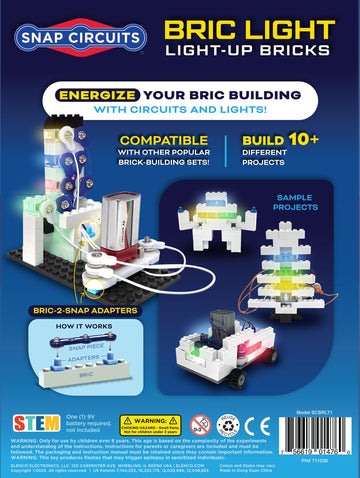 Snap Circuits BRIC Light, Building Bricks & Electric Circuit Kit for Kids, STEM Educational Toy for Kids 8+, Light Up Bricks, 10 Builds Included