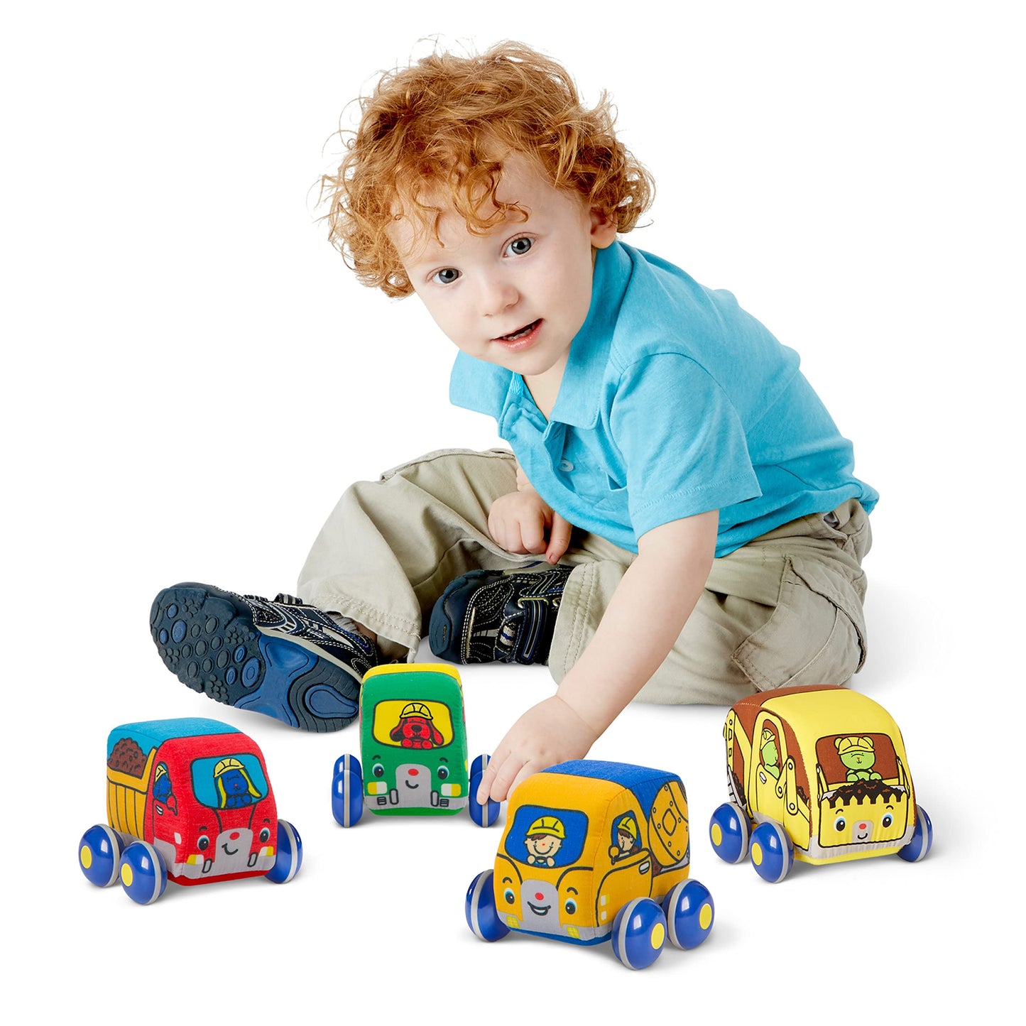 Melissa & Doug Pull-Back Construction Vehicles - Soft Baby Toy Play Set of 4 Vehicles