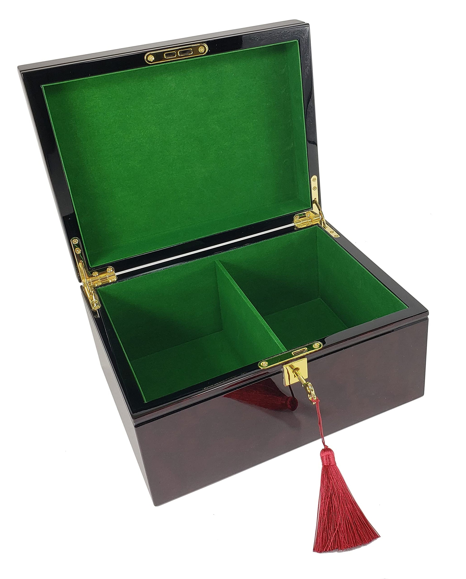 HPL Large High Gloss Cherry and Burlwood Color Locking Chess Storage Box for up to 4 3/4 inch Men Set