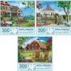 Bits and Pieces - Value Set of Three (3) 300 Piece Jigsaw Puzzles for Adults - Measures 18" x 24" - 300 pc Vibrant Blooming Branch House Countryside