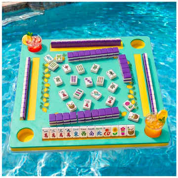 Floating Mahjong Table for Pool,32×32in Pool Float Game Board for Mahjong Poker Dominoes,Hot Tub Float Table with Tile Racks and Cup Holders