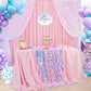 QueenDream Mermaid Tablecloth Pink Payette Sequin Tablecloth for Birthday Ocean Themed Party Princess Girl Baby Shower Decorations 51x35 Inch