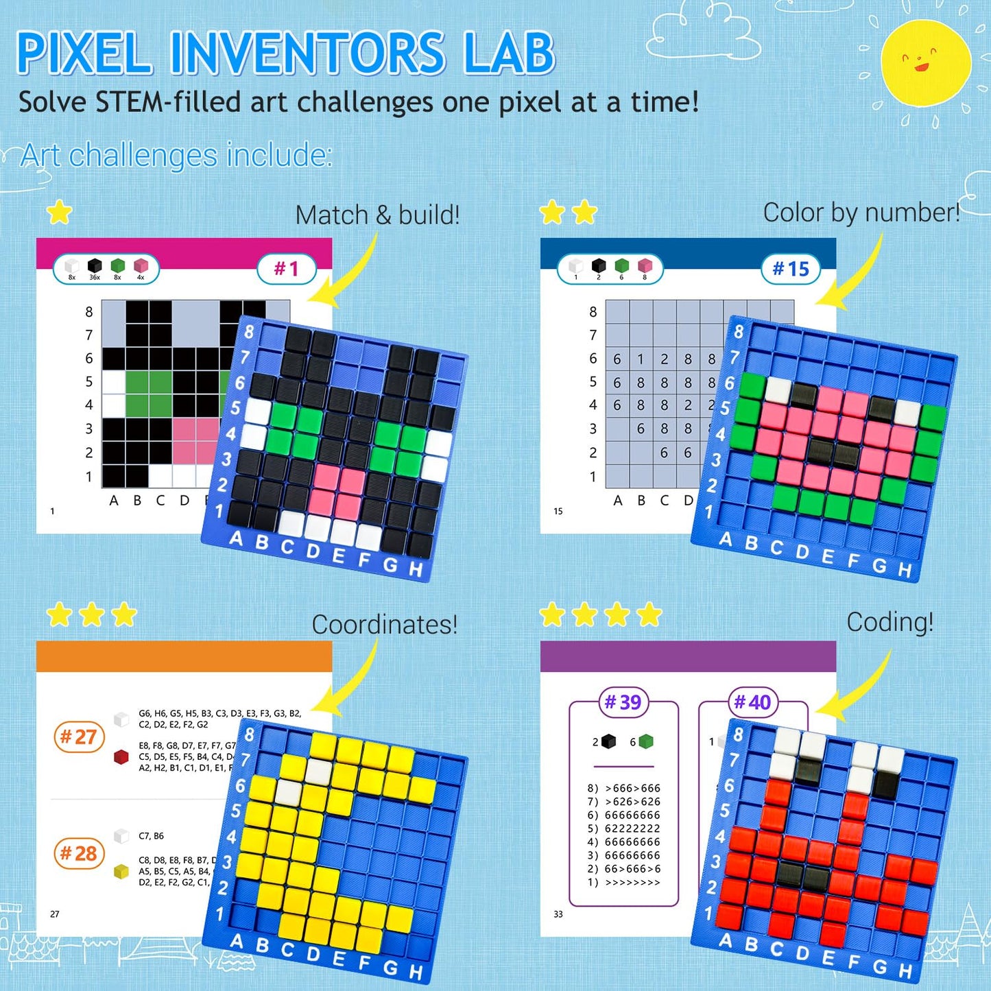 Pixel Art Craft Kits STEM Toys, Brain Teaser Games, Kindergarten Game, Back to School, Encourages Hands-on STEM-Based Play Craft Gifts for Age 5+