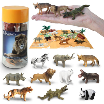 EXPLORACY 10pcs Mini Wild Animals Toys for Kids - Realistic Safari Figurines Jungle Zoo Playset Lion Elephant Tiger Forest Wildlife Animal Toys