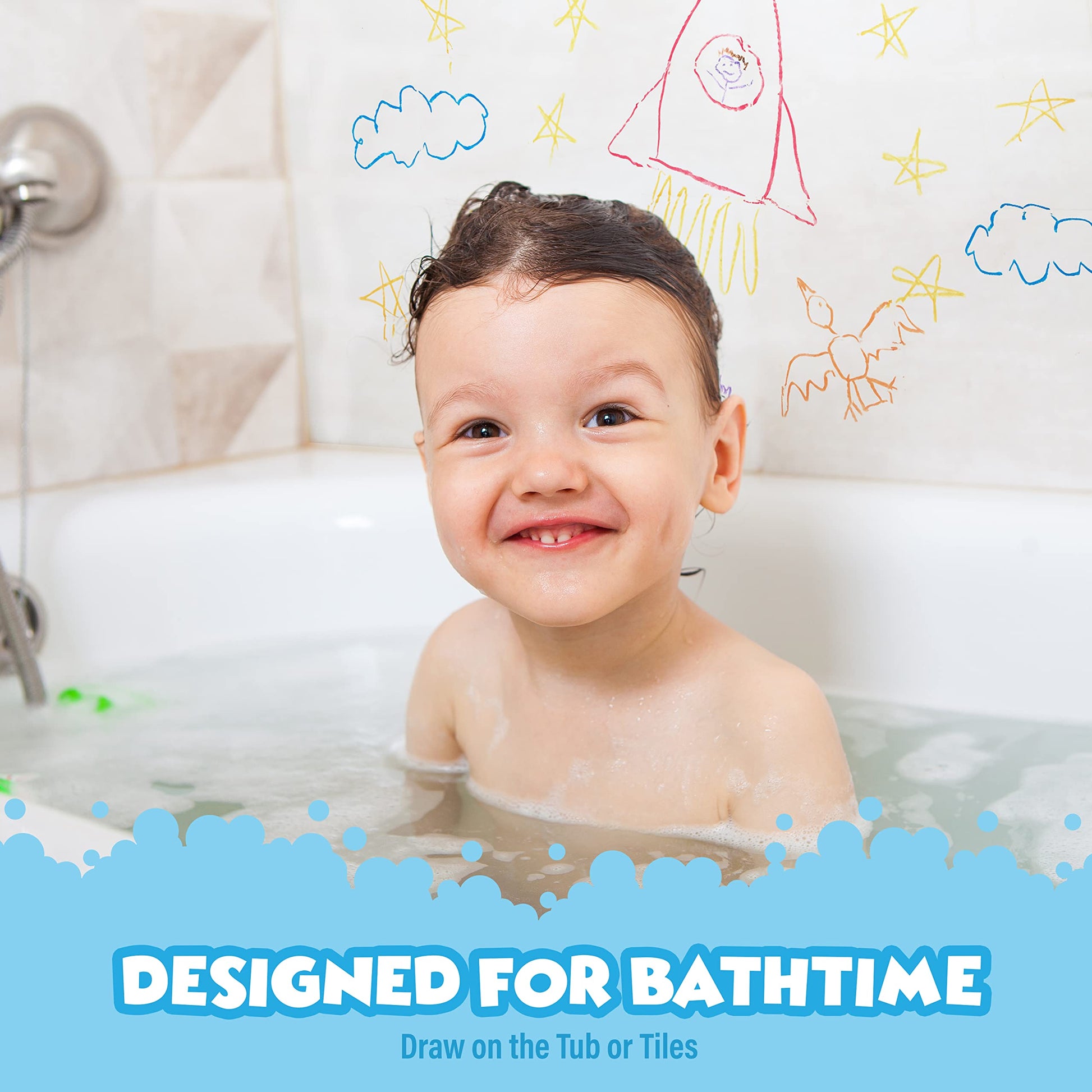 Tub Works® Smooth™ Bath Crayons Bath Toy, 12 Pack | Nontoxic, Washable Bath Crayons for Toddlers & Kids | Unique Formula Draws Smoothly & Vividly on