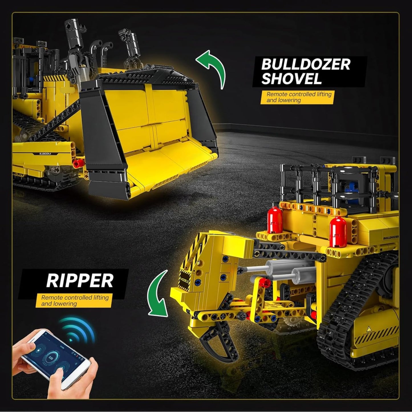 Mould King Bulldozer Technique Building Set, App-Controlled 2.4G RC Bulldozer Truck Construction Vehicle Toys with Engines, DIY Engineering Model Sets
