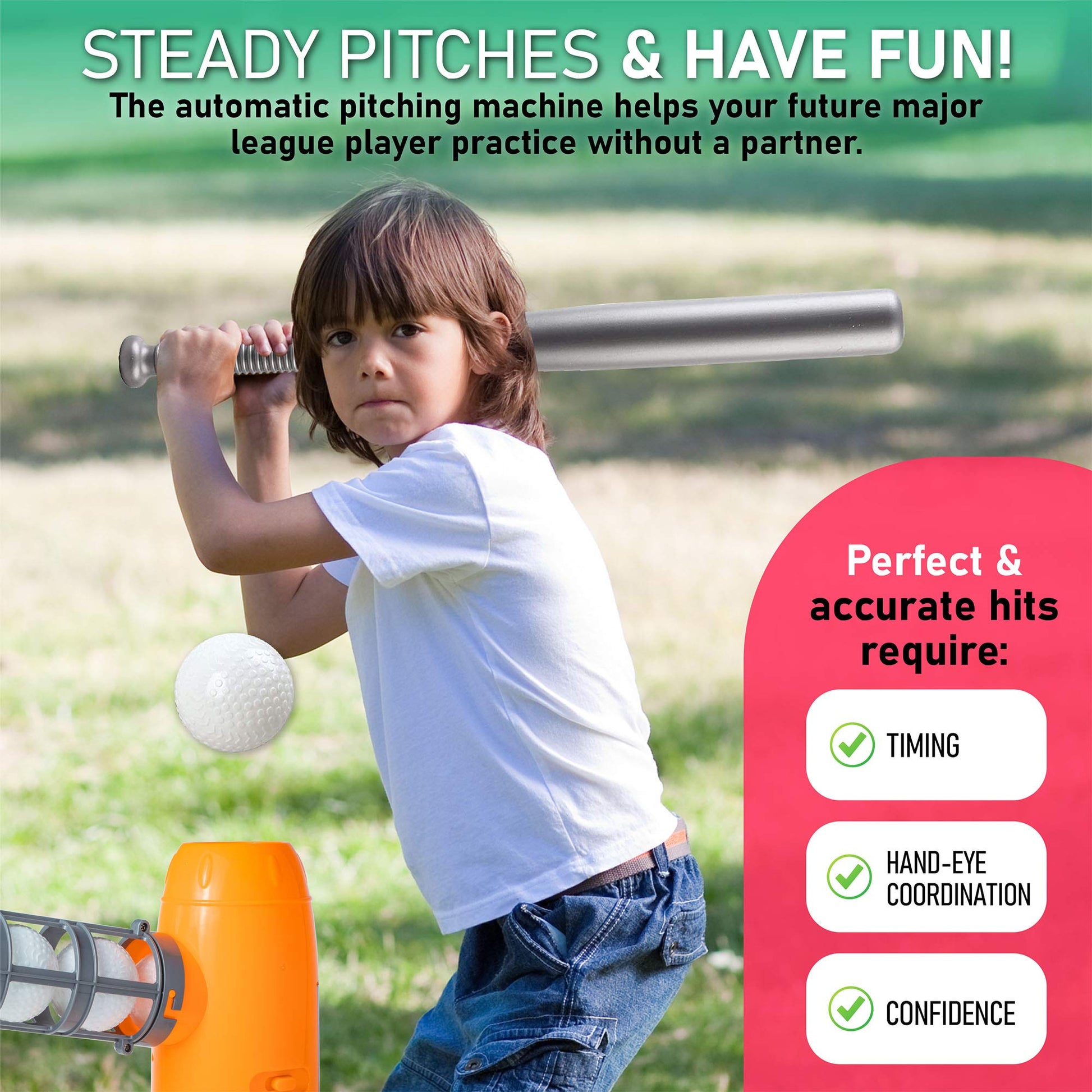 YESMARKS Kids Auto Baseball Pitching Machine Outdoor Toy Set - Training Equipment & Batting Practice Toys for Youth, Includes 10 Baseballs, Baseball