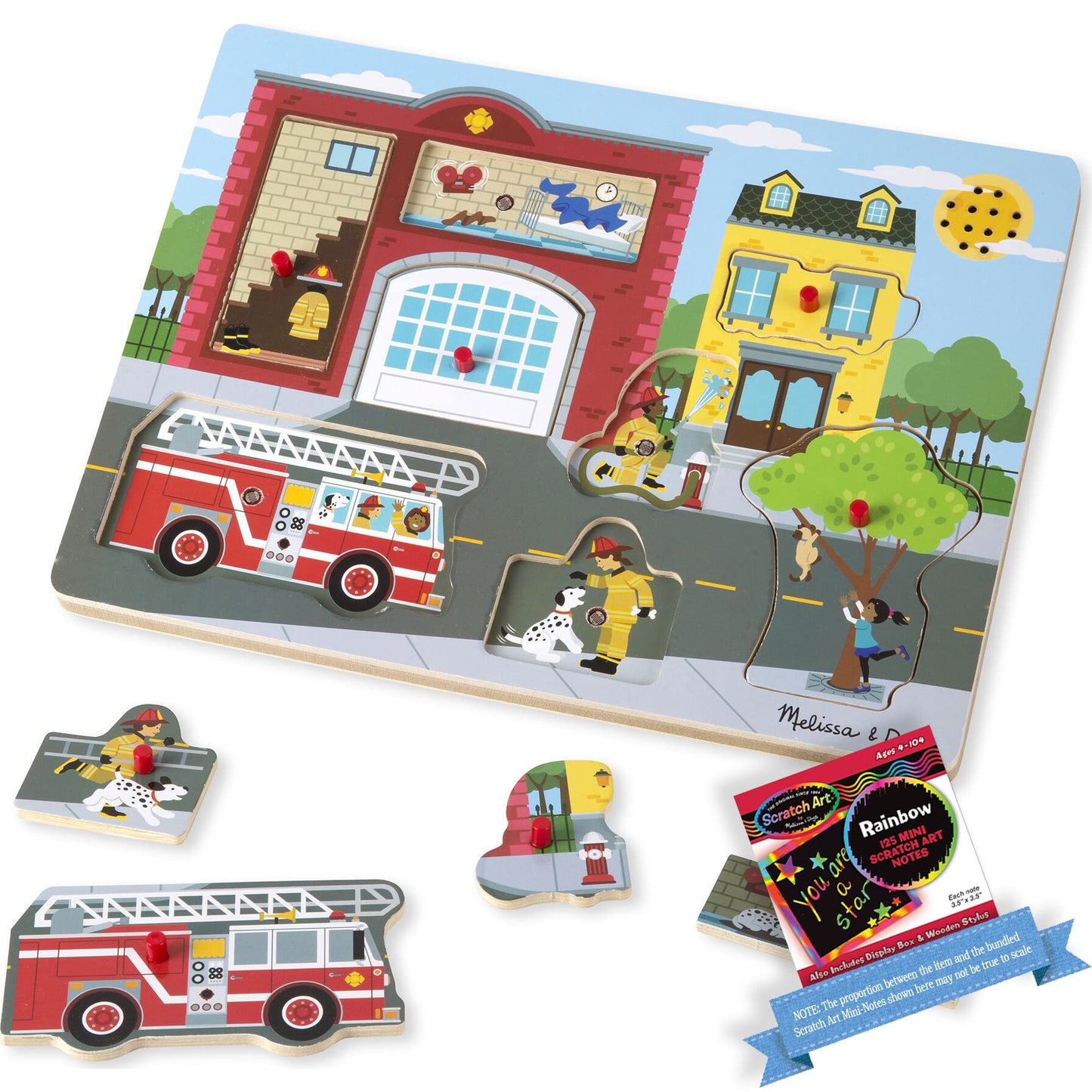 Around The F?i?r?e Station: Sound Puzzle Bundle with 1 Theme Compatible M&D Scratch Fun Mini-Pad (00736)
