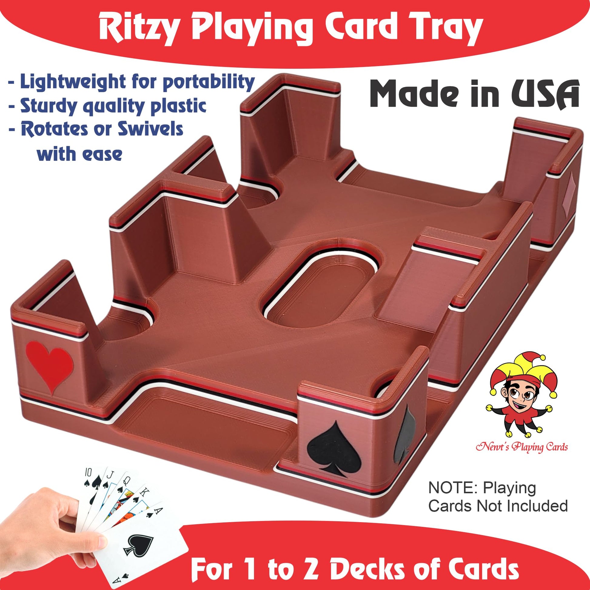 Ritzy 2 Deck Swivel Playing Card Tray, 1-2 Decks: US Made(Steampunk Copper)