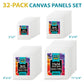 KEFF 32-Pack Bulk Canvas for Painting, 8 of 5x7, 8x10, 9x12, 11x14 Canvas Boards for Painting, Art Supplies for Adults & Kids - 100% Cotton Primed