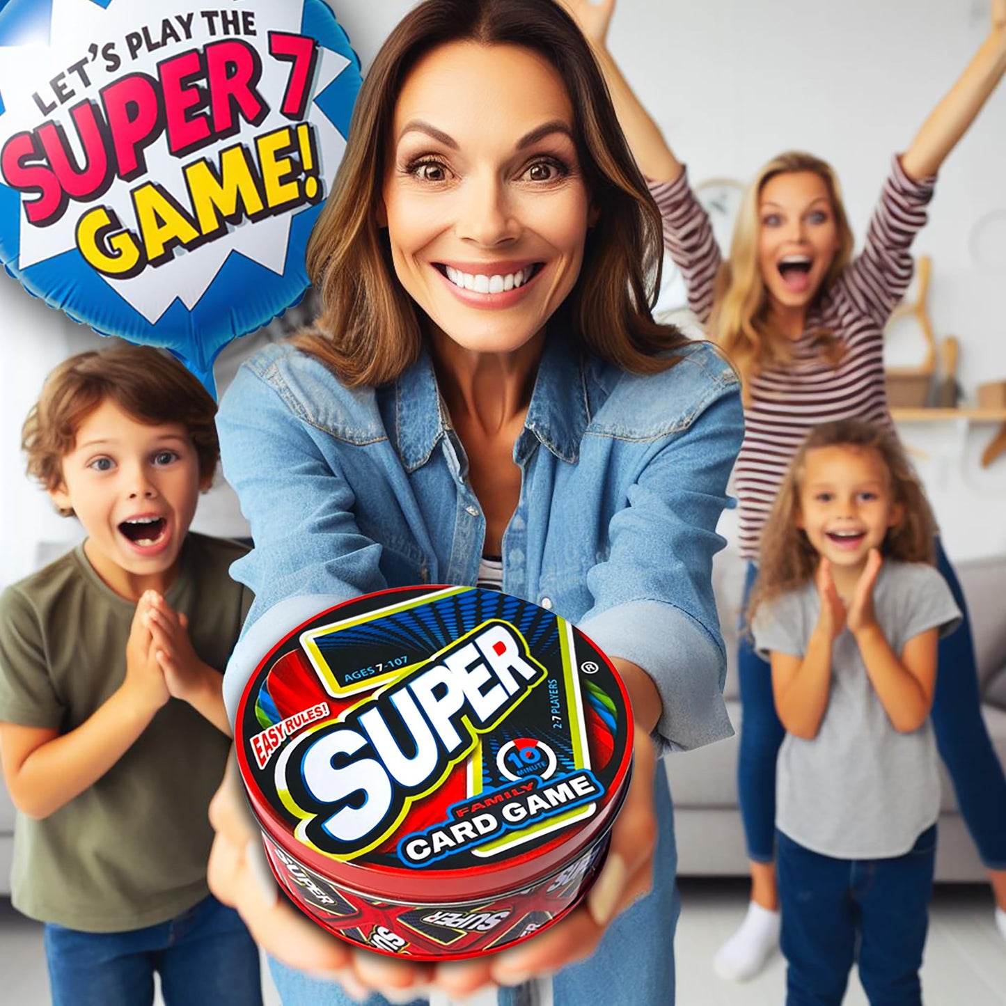Craig Clark Inc. Super 7 Family Card Game Collectible Tin - for Kids and Adults, Family Game Night, Fast Games, Easy to Learn, 2-7 Players, Ages 7