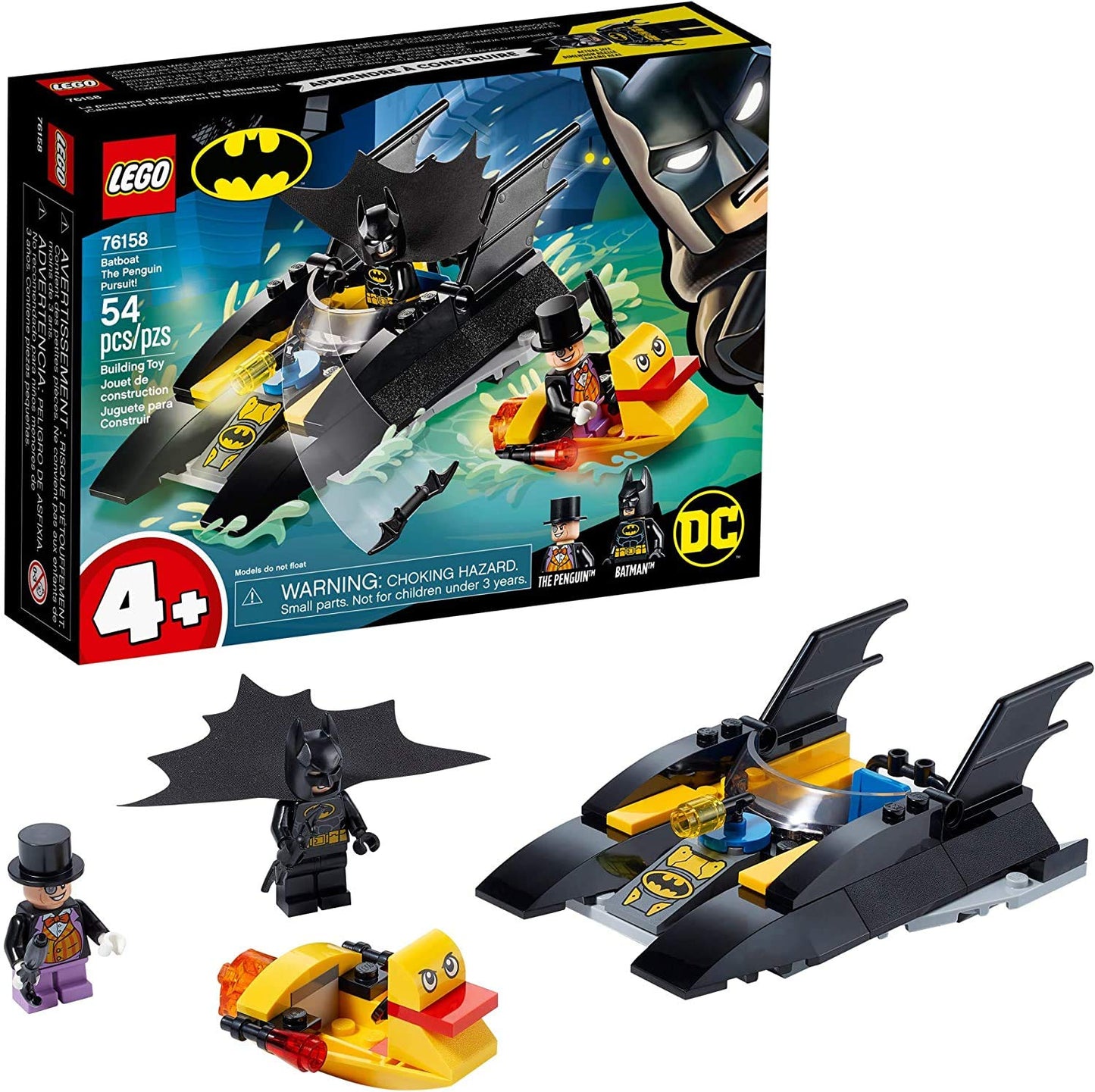 LEGO DC Batboat The Penguin Pursuit! 76158 Top Batman Building Toy for Kids, with Super-Hero Minifigures, 2 Boats, a Batarang and an Umbrella, Great