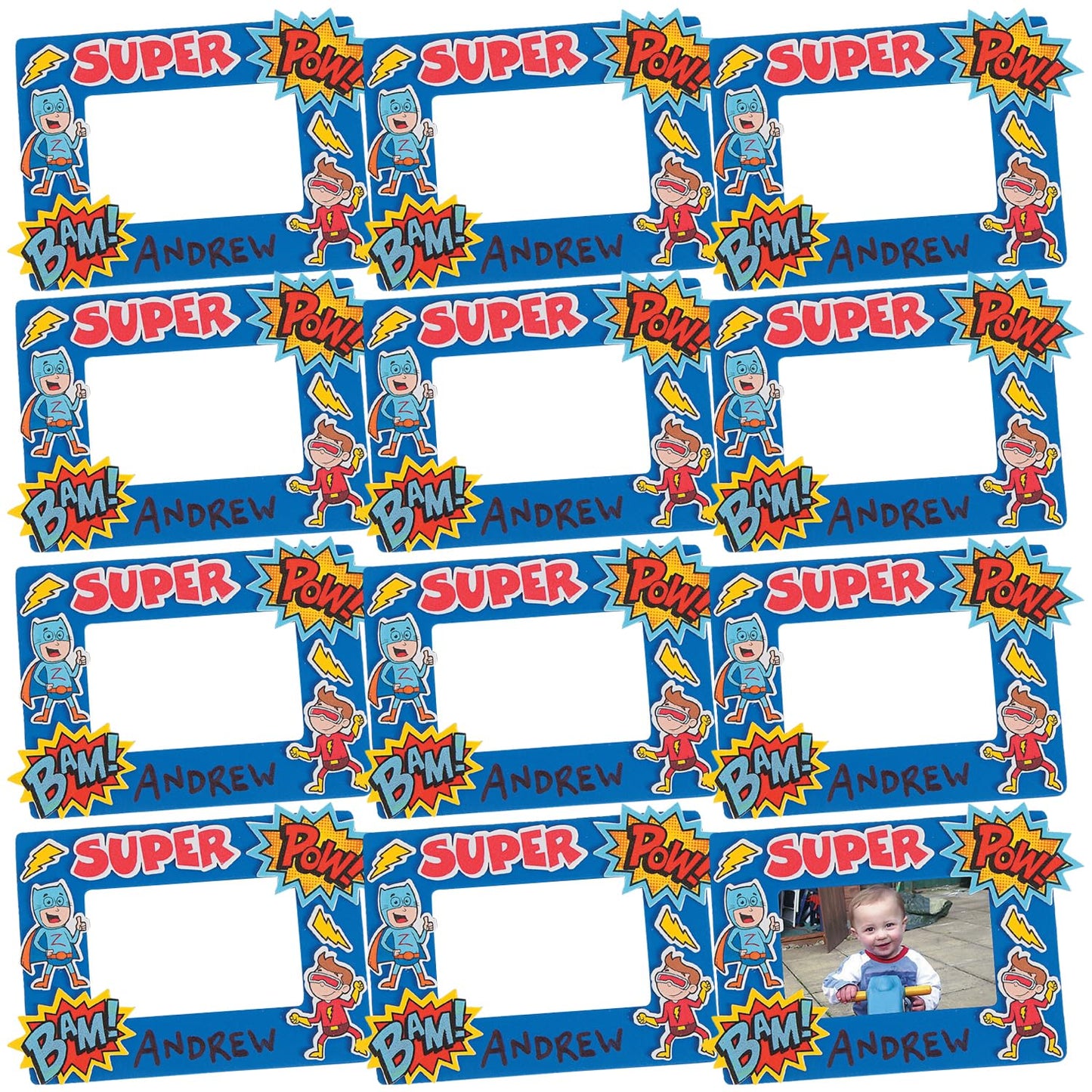 Fun Express Superhero Picture Frame Craft Kits - Makes 12, Each is 5 x 7 Photo Frame - DIY Crafts for Kids, Party and Home Activities - VBS Vacation