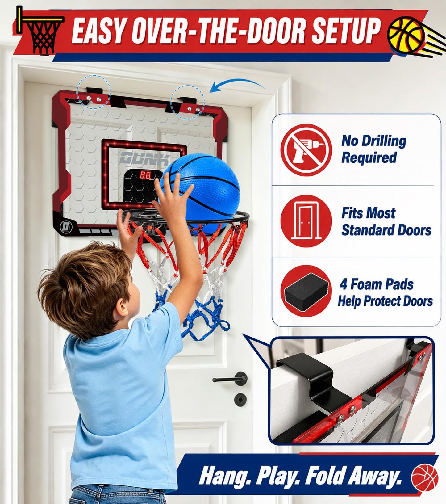 LAO XUE Indoor Basketball Hoop for Kids,Mini Hoop with LED Scoreboard