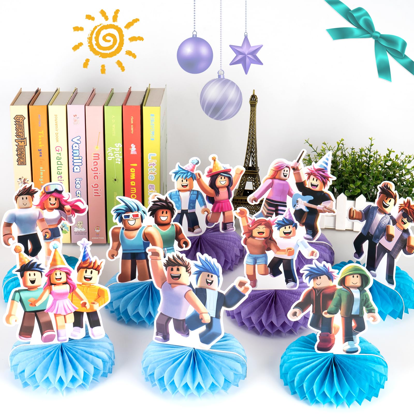9pcs Game Party Honeycomb Centerpieces for Boys Girls Kids Teens, Nine Original Designs Birthday Decorations Party Supplies Table Toppers Extra Thick