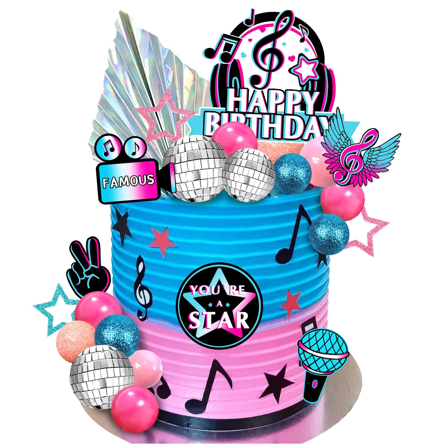30 PCS Music Cake Toppers Musical Birthday Cake Decorations for Musical Karaoke Theme Birthday Supplies (Style1)