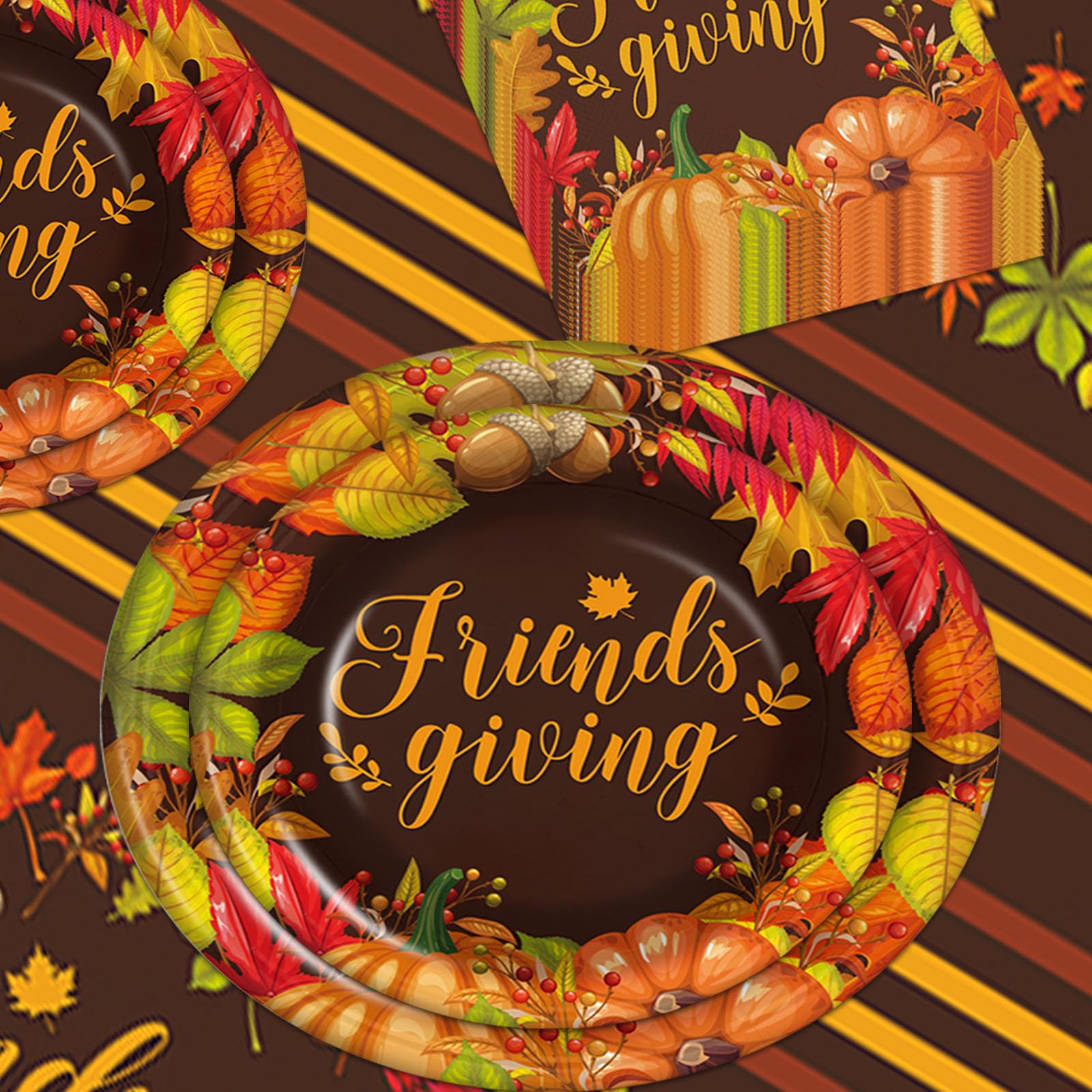 Friendsgiving Plates and Napkins Party Supplies, Friendsgiving Decorations Tableware Include Friendsgiving Tablecloth, Friendsgiving Plates