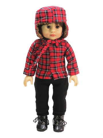 American Fashion World Black and Red Plaid Outfit for 18-Inch Dolls | Premium Quality & Trendy Design | Dolls Clothes for Popular Brands