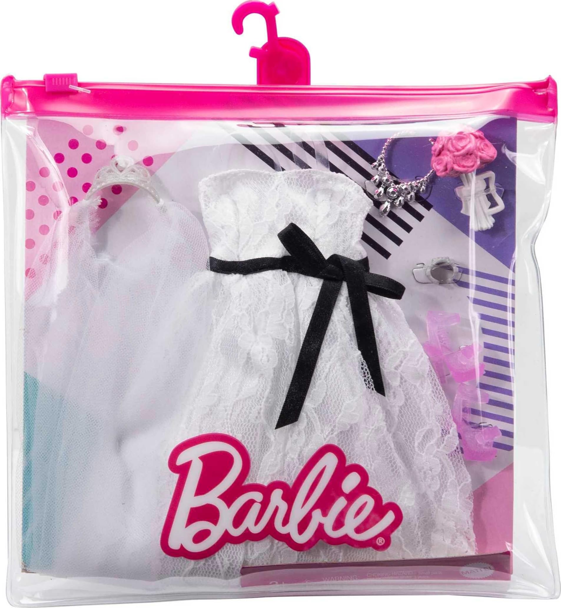 Barbie Fashion & Accessories Pack, Bridal Outfit Doll with Wedding Dress, Veil, Shoes, Necklace, Bracelet & Bouquet
