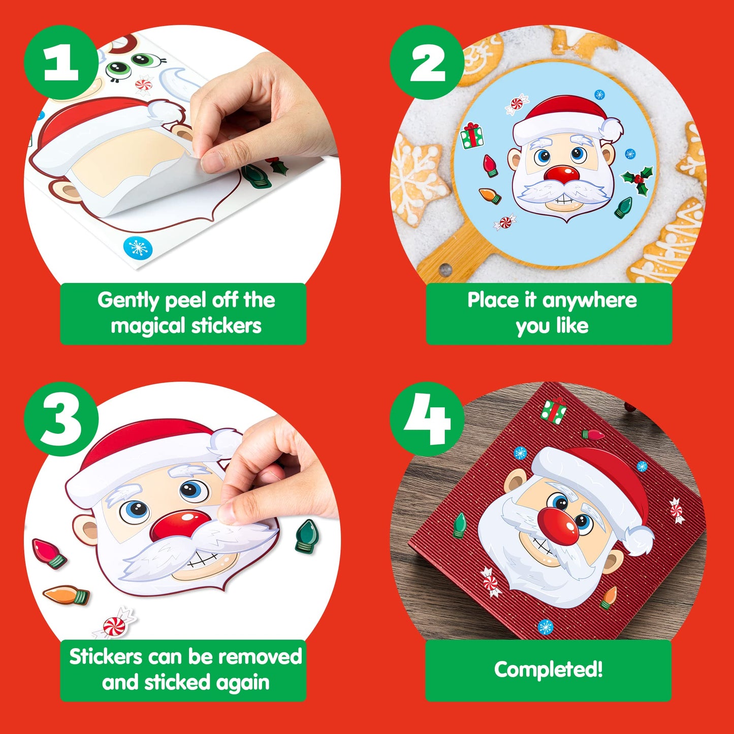 JOYIN 24 Pcs Christmas Make-a-face Stickers, Make Your Own Characters Mix and Match Sticker Sheets with Christmas Elf, Santa Santa, Snowman, Penguin