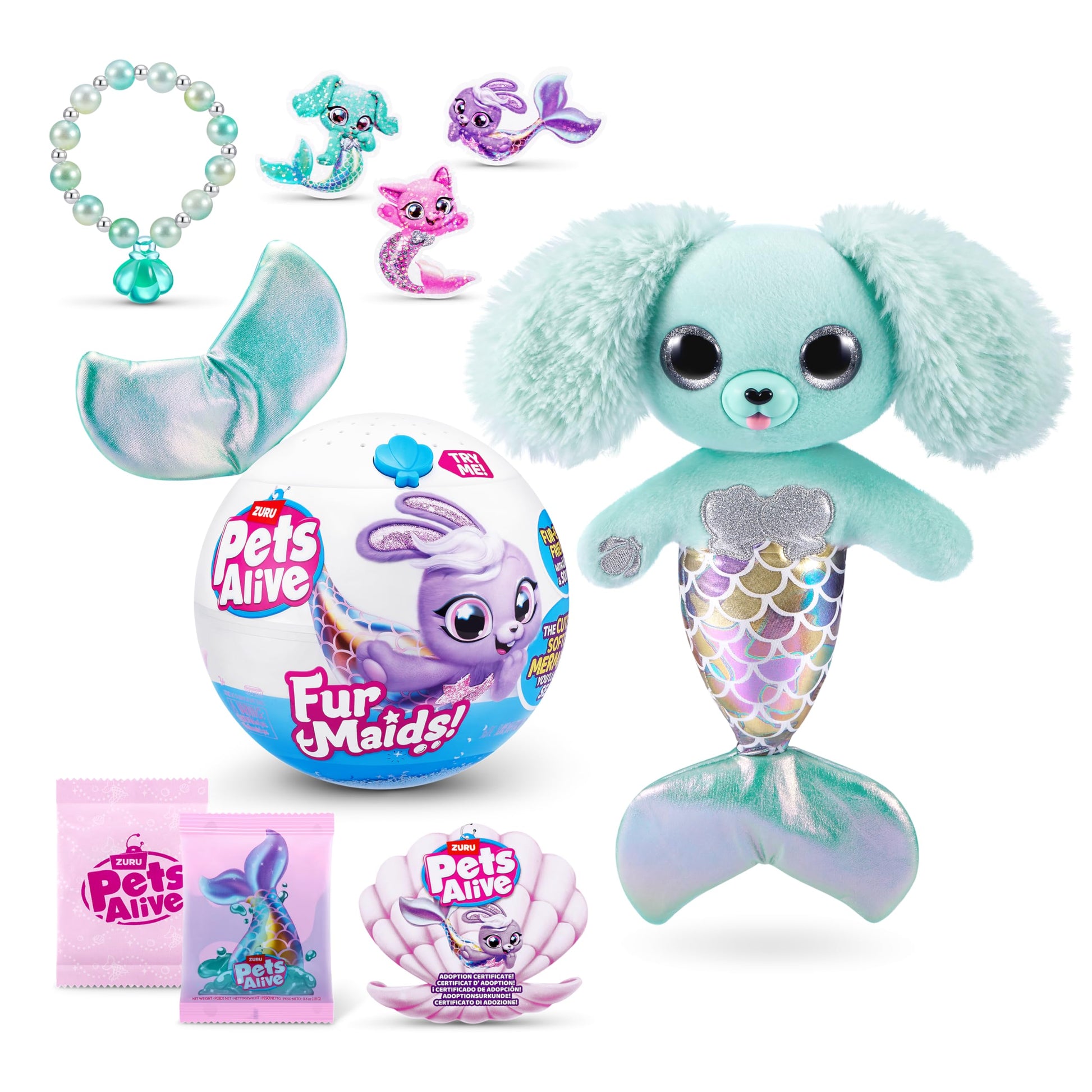 Pets Alive Furmaids by ZURU Mermaid Plush Interactive Lights Sounds Girls Toy (Green Puppy)