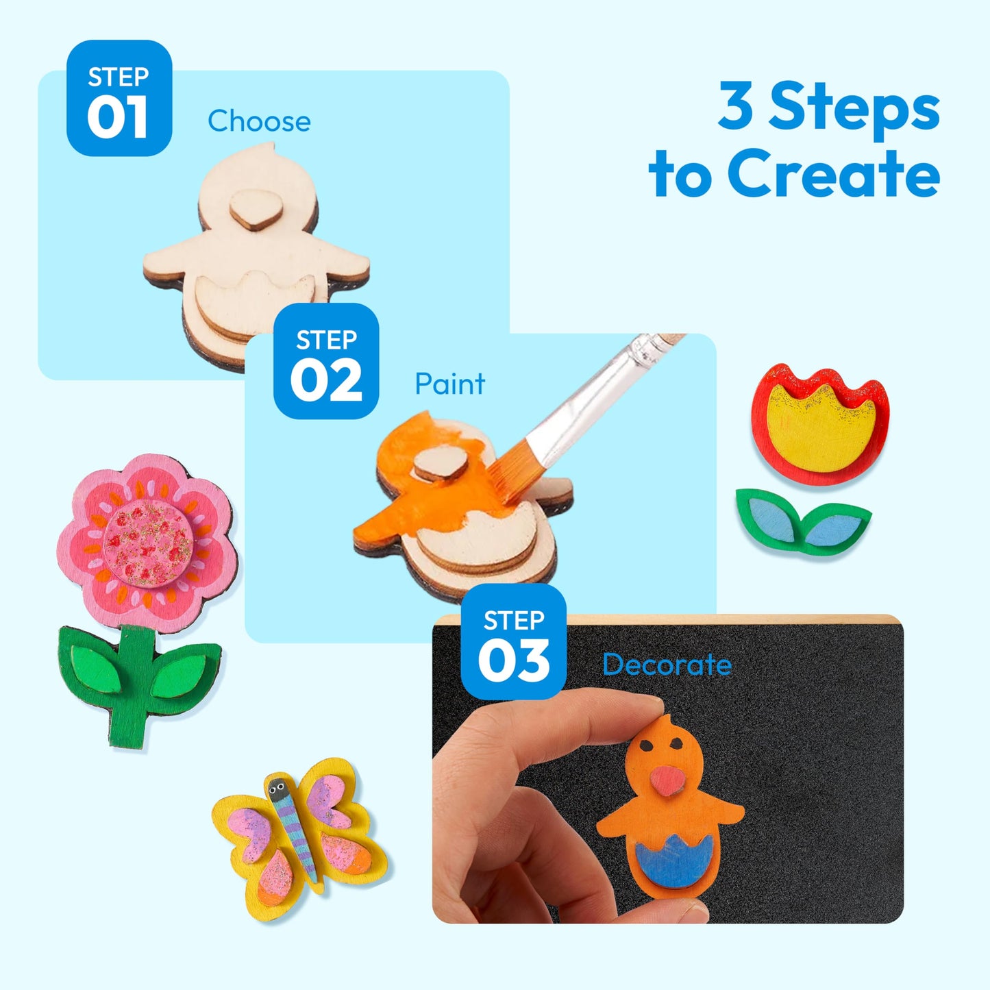JOYIN 12 Wooden Magnet Creativity Arts & Crafts Painting Kit for Kids, Decorate Your Own Painting Gift for Halloween Crafts, Birthday Parties