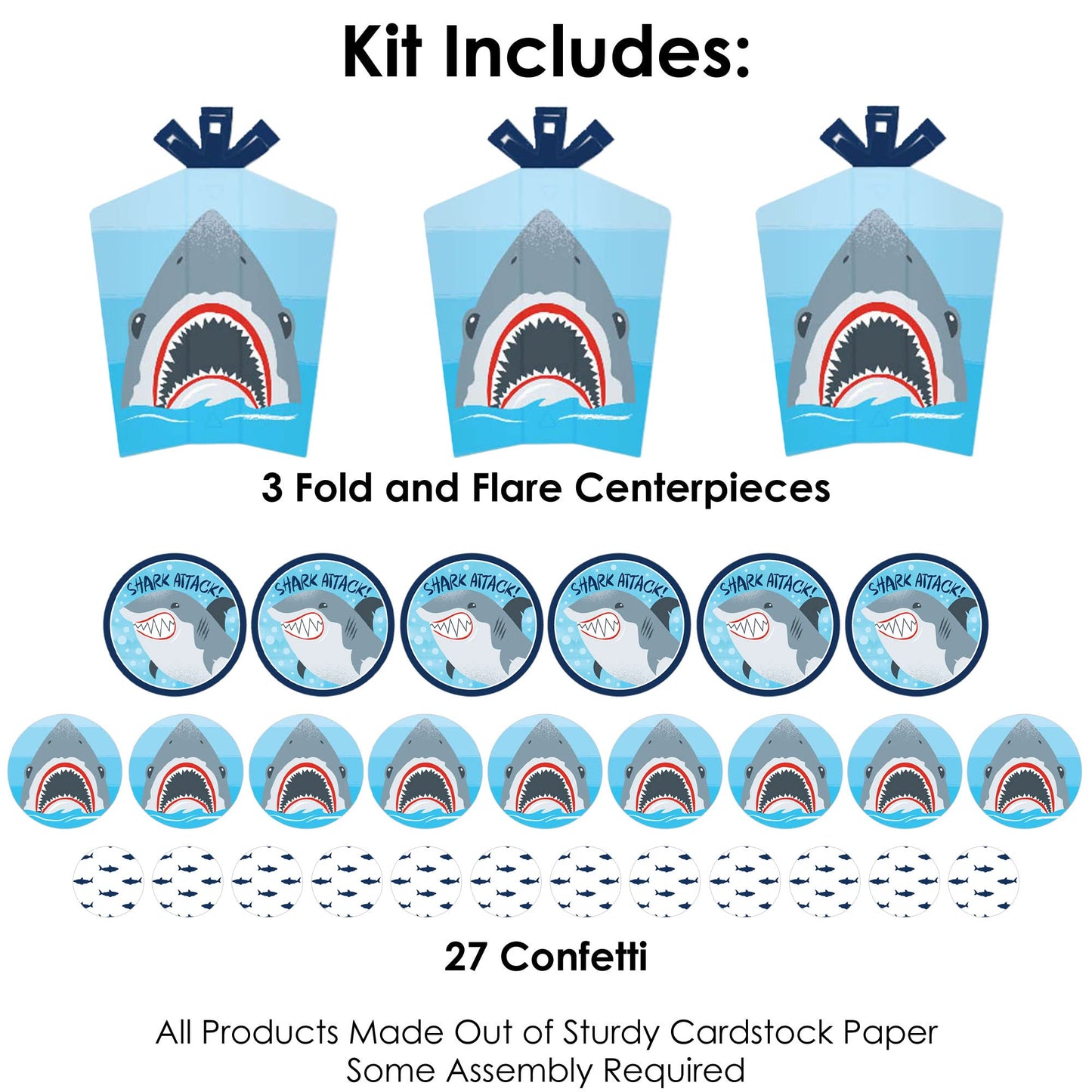 Big Dot of Happiness Shark Zone - Jawsome Shark Party or Birthday Party Decor and Confetti - Terrific Table Centerpiece Kit - Set of 30