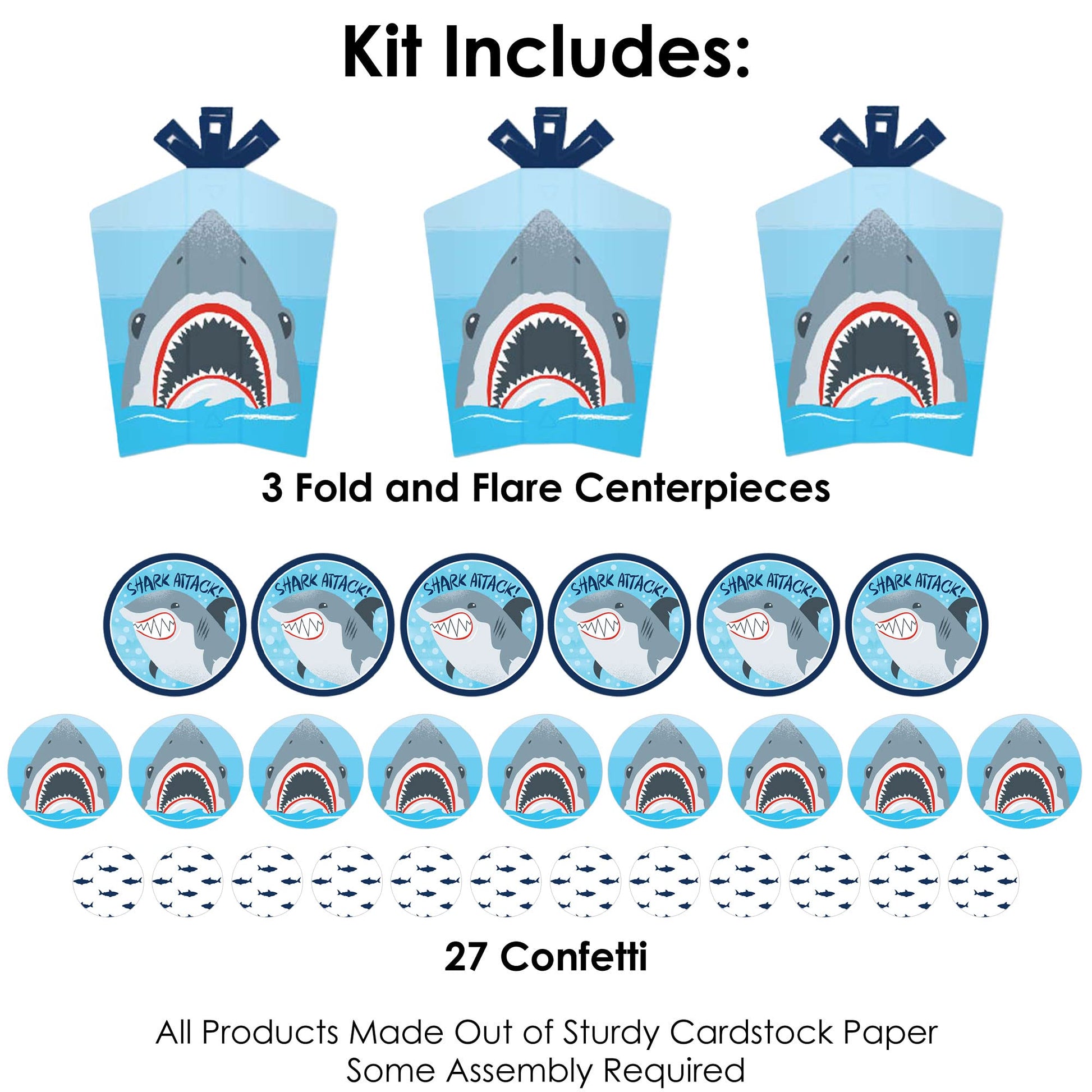 Big Dot of Happiness Shark Zone - Jawsome Shark Party or Birthday Party Decor and Confetti - Terrific Table Centerpiece Kit - Set of 30