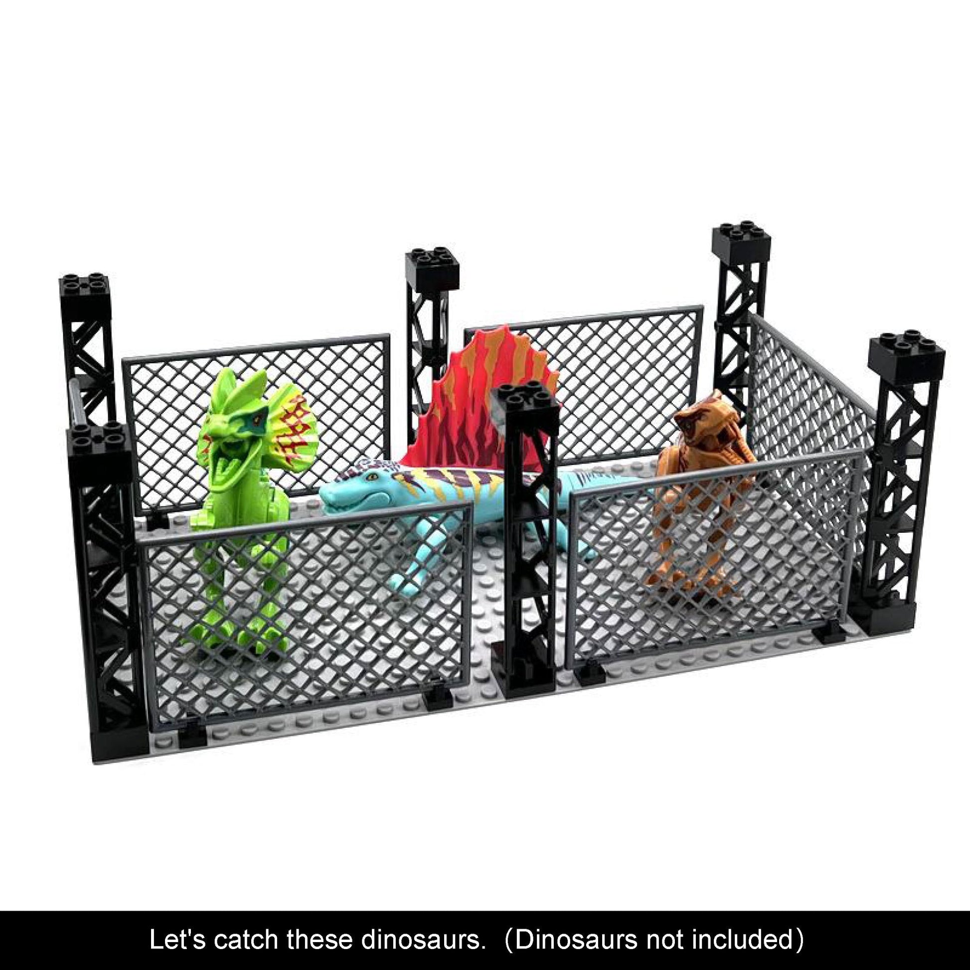 Cage Building Blocks Set, Safety Guardrail with Rope, Fence & Openable Gates, Toy Cage Compatible with lego Prison, Jurassic Dinosaur, Military Base