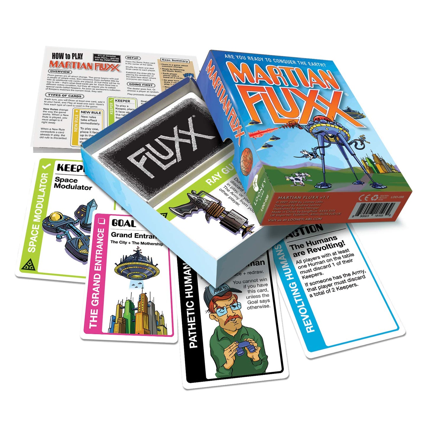 Looney Labs Martian Fluxx Card Game - Alien Invasion, UFOs, & Silly Sci-Fi Fun for 2-6 Players