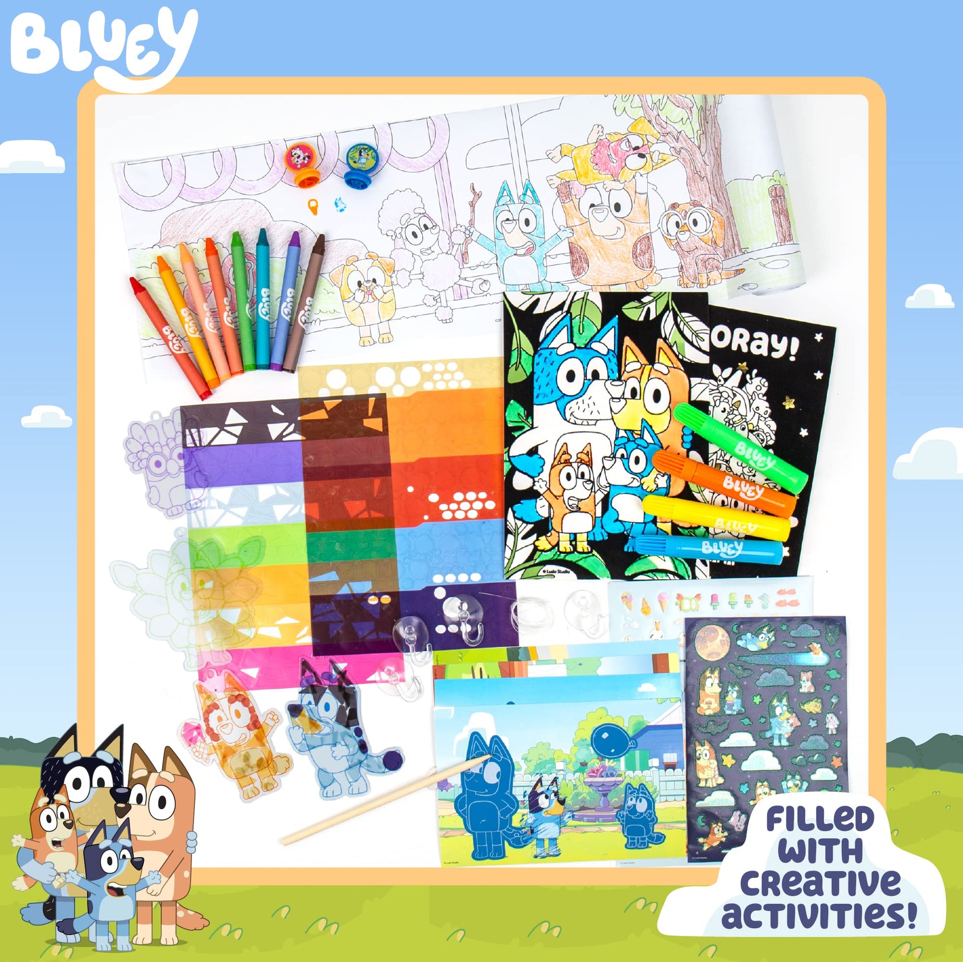 Horizon Group USA Bluey Ultimate Activity Backpack, 10+ Creative Projects in a Reusable Bag, Less-Mess Toddler Toys, Road Trip Essentials for Kids