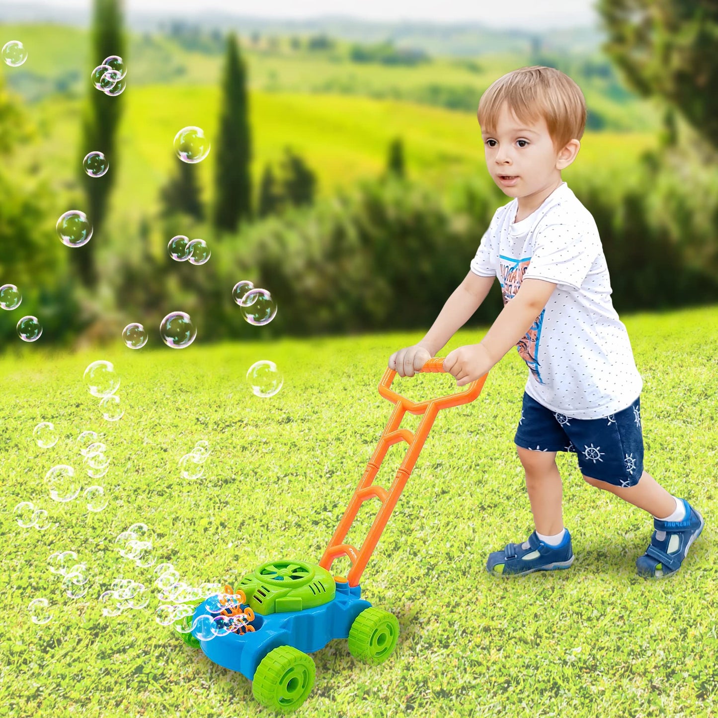 ArtCreativity Bubble Lawn Mower for Toddlers 1-3, Kids Bubble Machine for 1 Year Old Boy Gifts, Bubbles Blowing Push Toys for Kids, Summer Outdoor