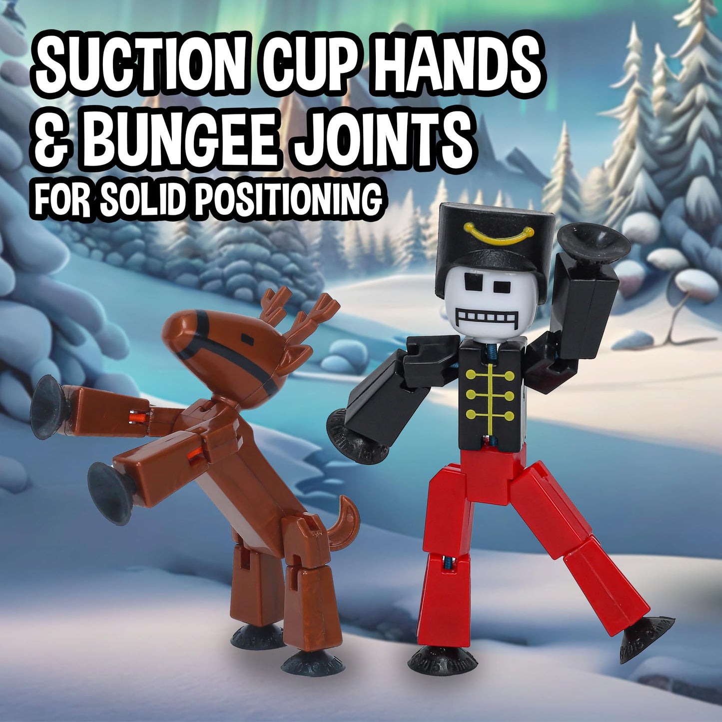 Zing StikBot Christmas Crew Pack - 7 Festive Themed Poseable Action Figures with Holiday Accessories, Stop Motion Animation Toy for Kids