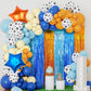 Blue Dog Birthday Party Supplies, 2 Packs 3.3x6.6 ft Foil Fringe Curtains, Orange Light blue Tinsel Metallic Streamers, Photo Booth Props Streamer