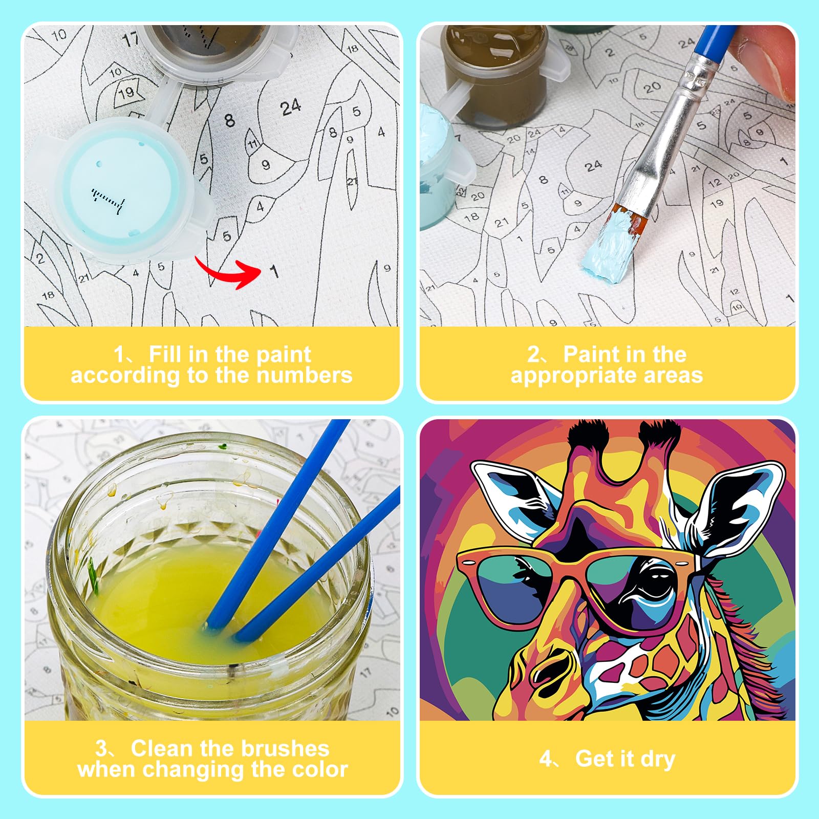 GEEHEIY Paint by Numbers Kit for Kids with Frame - Without Easel, Giraffe Paint by Number for Kids Ages 8-12, DIY Acrylic Oil Painting for Home Wall