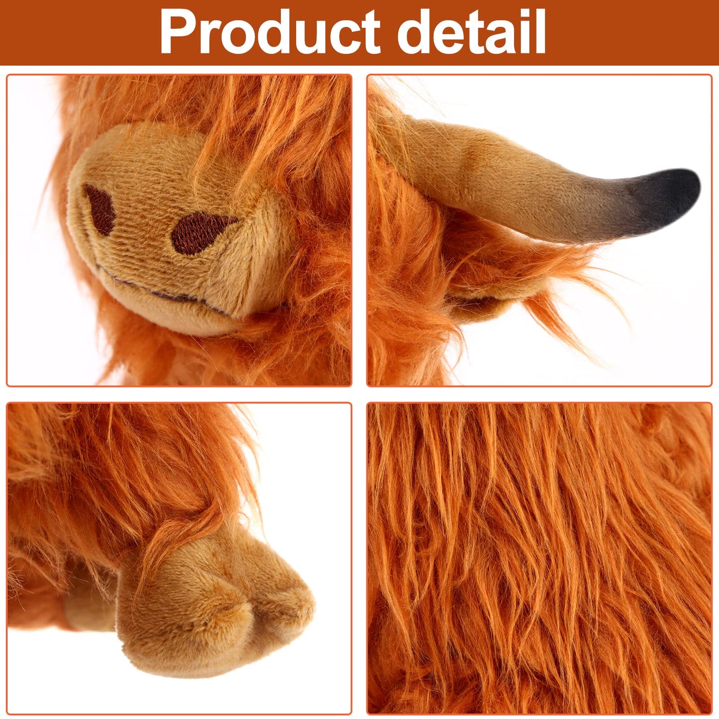 Highland Cow Stuffed Animal Plush Toy - 10” Fluffy Highland Bull Plush, Soft Cow Doll Gift for Kids, Boys, Girls, Toddlers, Birthday & Christmas