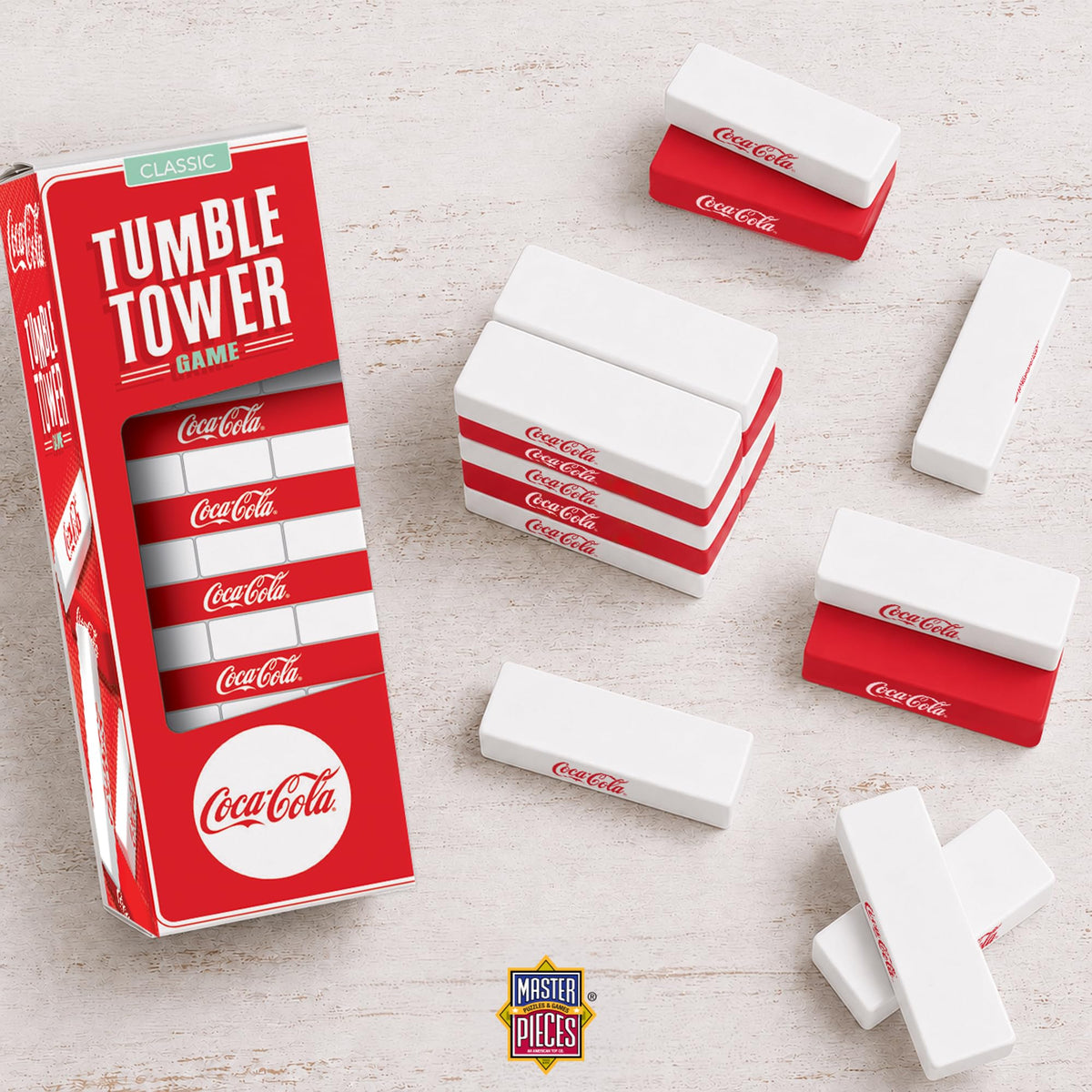 MasterPieces Family Games - Coca-Cola Wood Block Tumble Tower - Officially Licensed